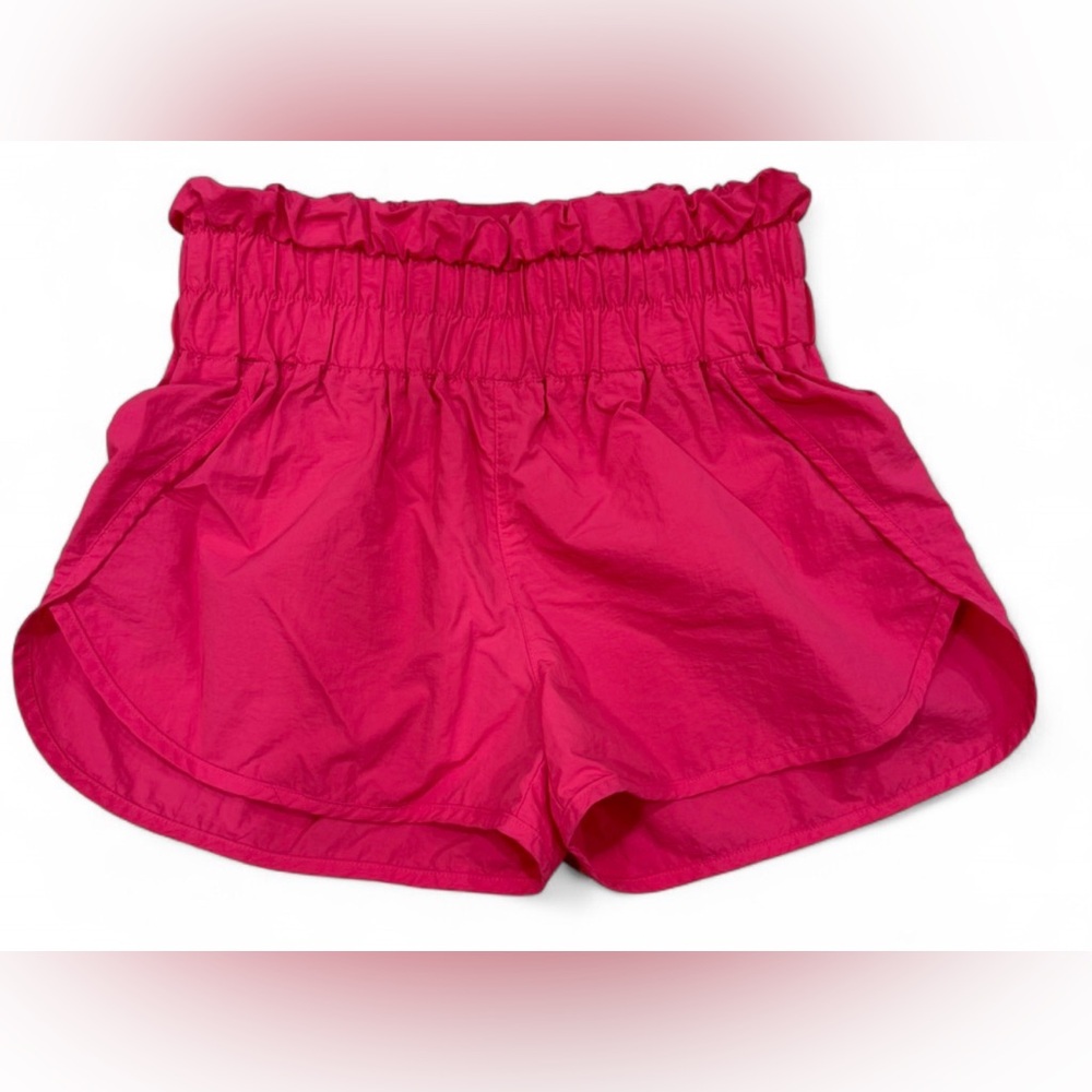 Zenana Outfitters Hot Pink Ruffle-Waist Athletic Shorts